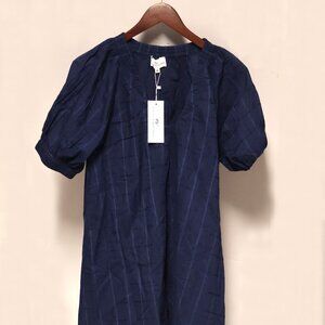 Never a Wallflower High Neck Midi Dress Navy Stripe